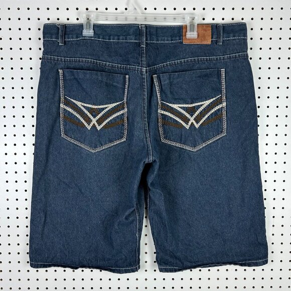 Chams Stitched Baggy Jean Shorts Size 42 Blue Jorts‎ Wide Leg Skate Y2K READ Y2K - Picture 1 of 7